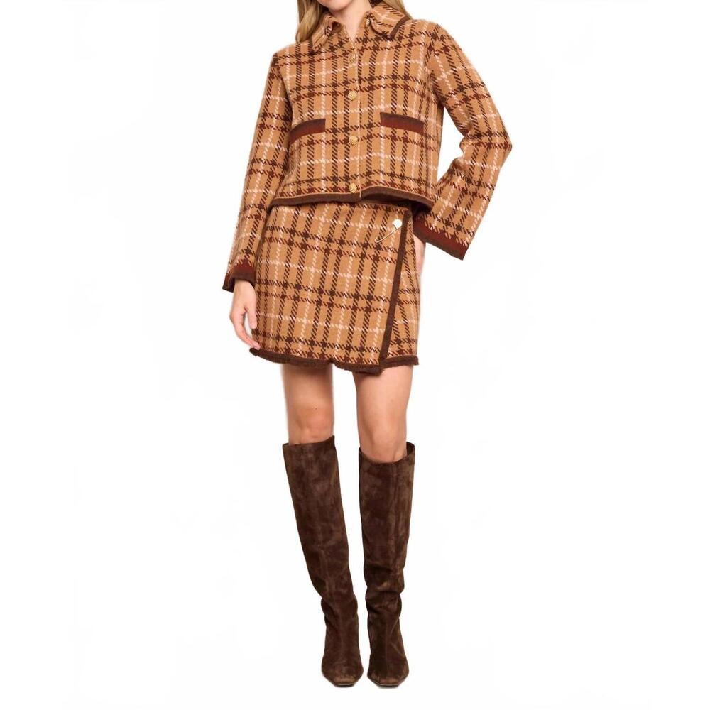 NEW CARA CARA women's jodi mini skirt in camel plaid - Picture 1 of 3